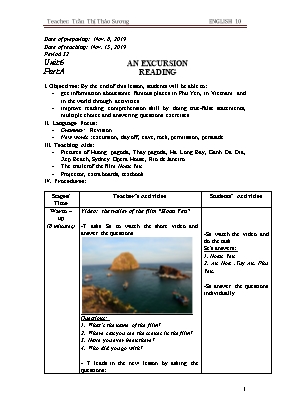Giáo án Tiếng Anh Lớp 10 - Tiết 36 Reading - Năm học 2019-2020 - Trần Thị Thảo Sương